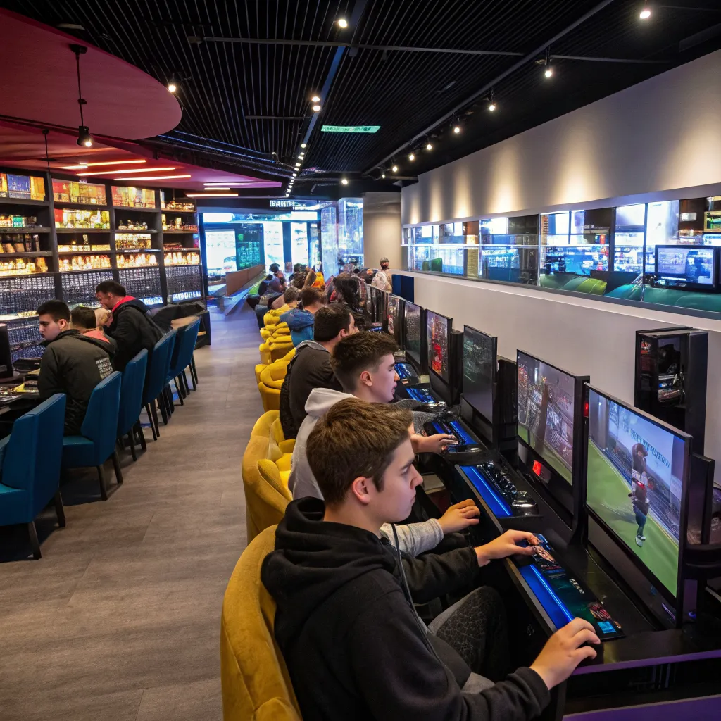 Café de videojuegos con jóvenes jugando